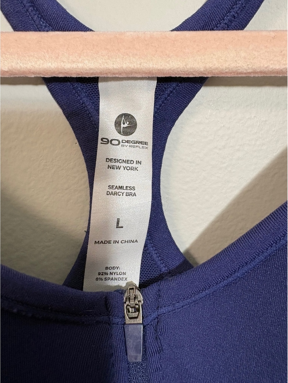90 Degree by Reflex Seamless Darcy Zip Front Sports Bra Navy Blue - Size Large